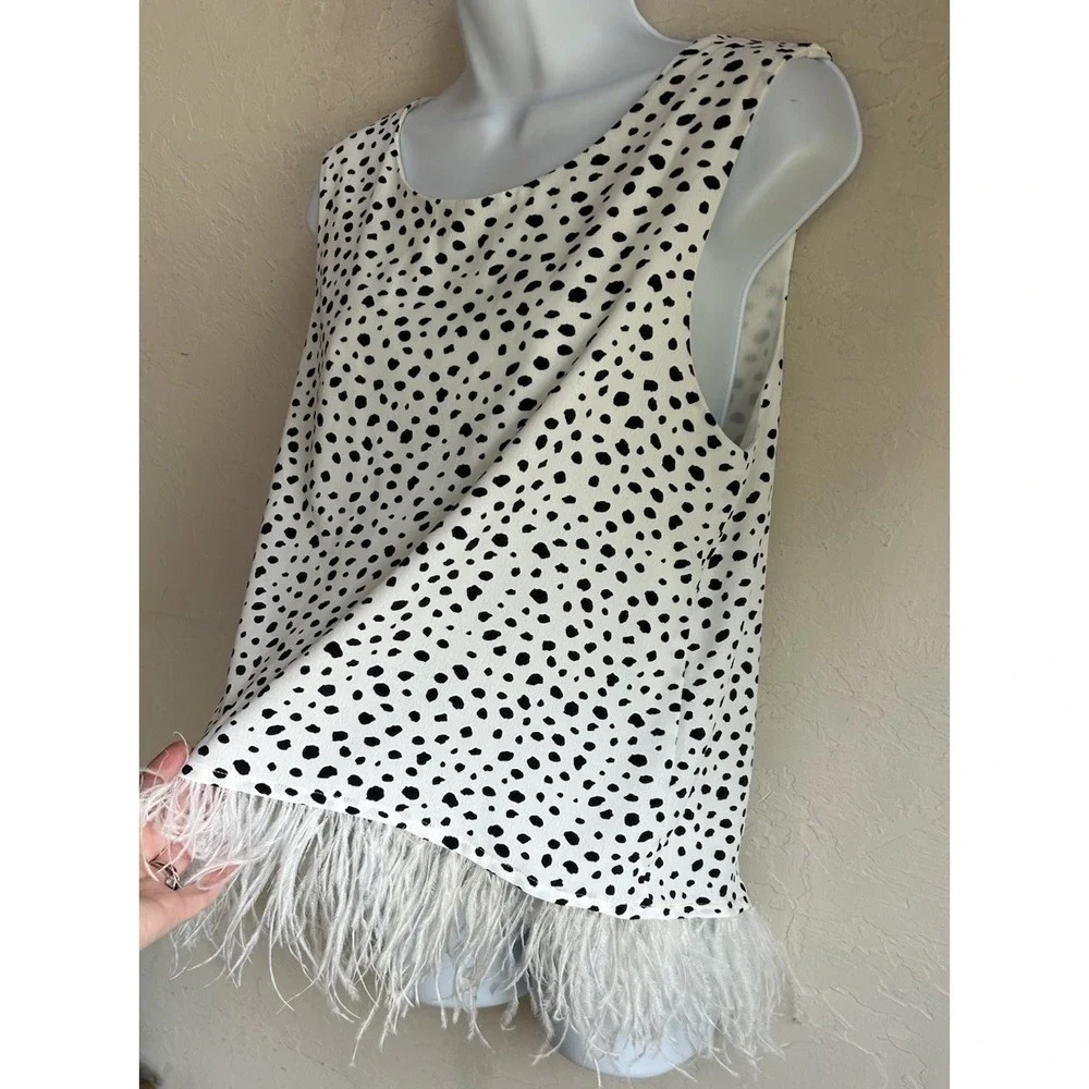 Eva Franco Polka Dot Ostrich Feather Top M Whimsical Romantic Old Money Retro - Picture 7 of 7